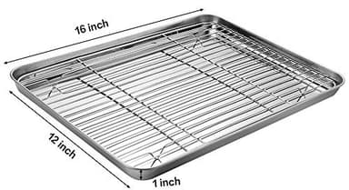 Stainless Steel Baking Sheet Tray Cooling Rack with Silicone Baking Mat Set, Cookie Pan with Cooling Rack, Set of 6 (2 Sheets + 2 Racks + 2 Mats), Size 16 x 12 x 1 Inch, Easy Clean - Image 2