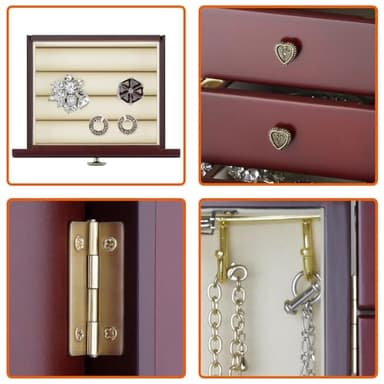 RR ROUND RICH DESIGN Jewelry Box - Made of Solid Wood with Cabinet Type 4 Drawers Organizer and 2 Doors on Sides - Dark Brown - Image 4