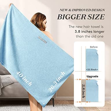 YFONG Large Hair Towel Wrap for Women, Soft Microfiber Hair Towel for Curly Hair, Fast Drying Hair Turbans with Elastic,Hair Drying Towel Wrap for Hair Care Anti Frizz 26.3" X 40" (Blue) - Image 5