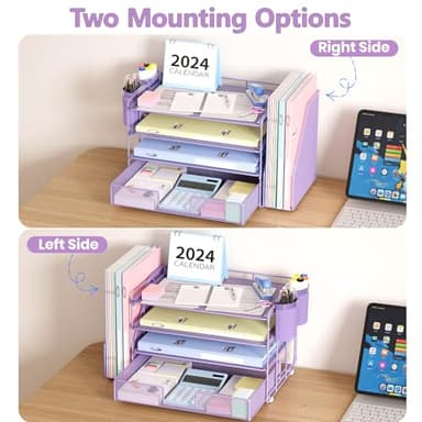 OPNICE Desk Organizer and Accessories, 4-Tier Desktop File Organizer with Drawer and 2 Pen Holders, Office Desk Accessories for Office Supplies(Purple) - Image 7