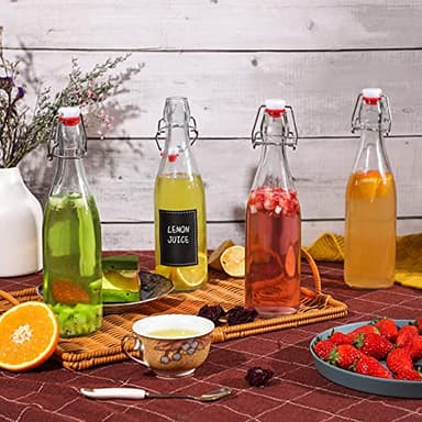 8 Set 16 OZ Swing Top Glass Bottles - Flip Top Beer Brewing Bottles with Stopper for Fermentation, Kombucha, Mead Kefir, Vanilla Extract, Juice, Tea, Wine, Soda - Airtight Cap Lids, Bonus 2 Pourers - Image 8