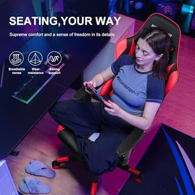 GTRACING Gaming Chair with Footrest, Ergonomic Computer Game Desk Chair, Reclining Gamer Chair Seat Height Adjustment, Swivel Rocker with Headrest and Lumbar (Brickred) - Image 3
