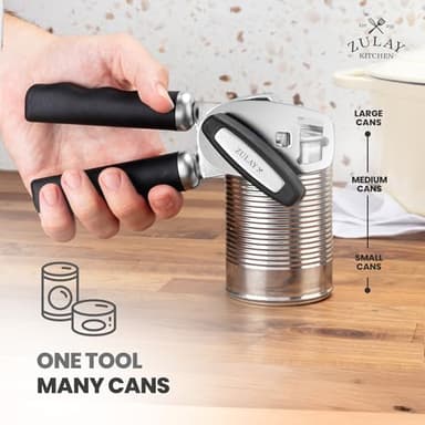 Zulay Kitchen Heavy Duty Stainless Steel Can Opener Manual with Bottle Opener - Rust Proof Manual Can Opener With Turn Knob & Comfy Soft Grip Handles - Black - Image 8