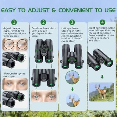 Binoculars for Adults, 10x42 HD High Powered Large Eyepiece FMC Lens BAK4 Prism Wide-Field IPX7 Waterproof Anti-Skid Anti Fog Easy Focus Binoculars for Bird Watching Travel Cruise - Image 5