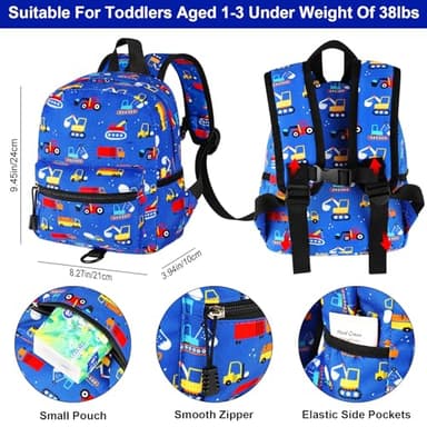 Accmor Toddler Backpack Leash with Anti Lost Wrist Link, Cute Mini Child Walking Harnesses Keep Kids Close Back Pack Rope Tether Rein for Baby Boys (Blue/Excavator) - Image 2