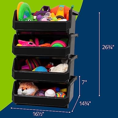 ReadySpace Plastic Containers for Organizing and Storage Bins for Closet, Kitchen, Office, Garage or Pantry Organization, Stackable Bins, Extra Large (14.8" x 16.5" x 7"), 4-Pack, Black - Image 3