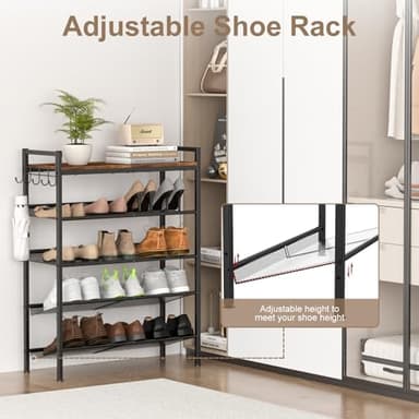 Refrze Shoe Rack for Front Door Entrance, 4 Tier Height-Adjustable Metal Shoe Rack, Sturdy Wooden Top and Tiltable Steel Frame Heavy Duty Shoe Organizer for Bathroom,Bedroom,Kitchen，Include Hook - Image 3