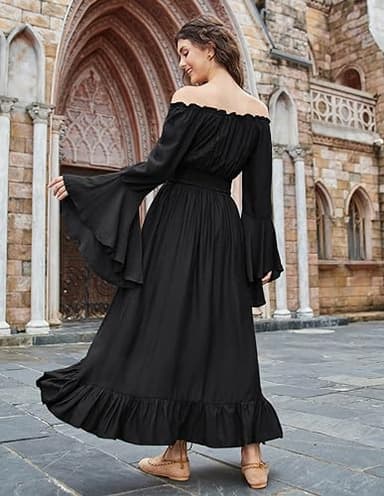 Scarlet Darkness Women Renaissance Medieval Dress Halloween Costumes Off Shoulder Dress Black XL - Image 5