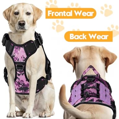 Heavy-Duty Tactical Dog Harness for Large Dogs, No Pull Adjustable Reflective Pet Vest with Molle System, K9 Military-Grade Control for Service Training, Outdoor & 10+ Breeds, Purple Camo, Medium - Image 7