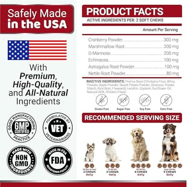 Dog UTI Treatment - 170 Treats - Cranberry Supplement for Dogs - Bladder Control - Urinary Tract Infection Treatment - UTI Medicine Multivitamin - Vitamins and Supplements - Made in USA - Image 6