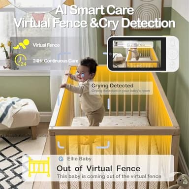 Ellie Baby Monitor No WiFi, Baby Monitor with Camera and Audio, 5" IPS 1080P with Wall Mount, 6000mAh Battery, 1000ft Range, Smart Monitoring 24hrs Playback, AI Cry Detection & Sleep Tracking - Image 3
