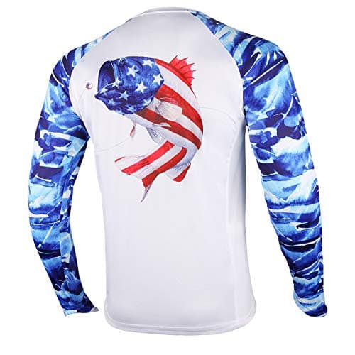 Palmyth Fishing Shirt for Men Long Sleeve Sun Protection UV UPF 50+ T-Shirts with Pocket (Largemouth bass/Flag, Large) - Image 1