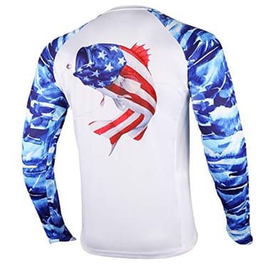 Palmyth Fishing Shirt for Men Long Sleeve Sun Protection UV UPF 50+ T-Shirts with Pocket (Largemouth bass/Flag, Large) - Image 1