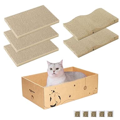 RUBMEOW Cat Scratcher Cardboard Scratch Pad Box for Indoor Cats,5pcs Scratching Board Bed Reversible Durable,with Catnip - Image 8