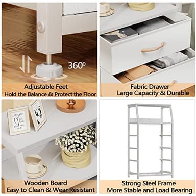 Furnulem Tall 4 Drawers Dresser, Vertical Storage Tower for Bedroom, Hallway, Entryway, Nursery, Closet Organizer, Nightstand Bedside Table Furniture, Sturdy Steel Frame, Wood Top, White - Image 4