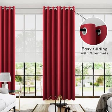 KOUFALL Christmas Curtains for Living Room,Black Out Curtain 96 Inches Long 2 Panel Set Red Blackout Decorative Window Treatments Thermal Curtains for Winter Insulated - Image 2