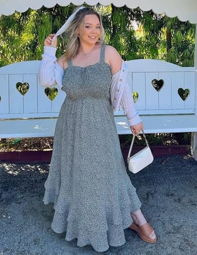 GRACE KARIN Women's 2025 Summer Floral Boho Dress Square Neck Strapped Swing A Line Sundress Beach Long Maxi OutfitsGreen S - Image 5