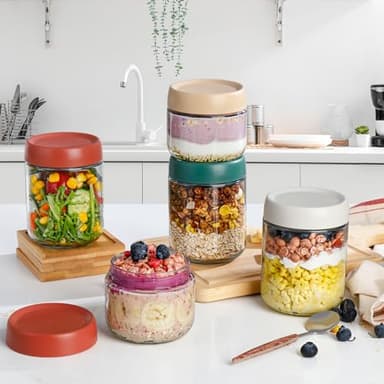 DIMBRAH Overnight Oats Containers with Lids,16oz Glass Jars with Lids - Set Of 4, Practical Oatmeal Container to Go, Chia Seed Pudding Jars, Baby Food Containers - Image 7