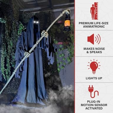 Haunted Hill Farm Motion-Activated 6-Ft. Tall Ghostly Guide, Plug-in Talking Scare Prop Animatronic with Spooky Sound Effects and Lights for Indoor or Covered Outdoor Creepy Halloween Decoration - Image 4