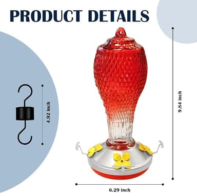 Hummingbird Feeder for Outdoors,17 OZ Glass Humming Bird Feeder for Garden Decor,Four Flowers Feeding Ports,Leak Proof,Ant Moat Included,Humming Gifts for Women - Image 2