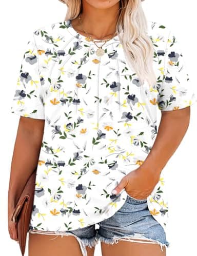Kistore Women's Plus Size Loose Casual Summer Floral Clothes Short Sleeve Crew Neck Tunic Tops to Wear with Leggings 2XL - Image 1
