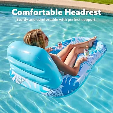 SLOOSH 2 Packs Inflatable Pool Floats Lounger Adult, Pool Float Lounge Raft Floaties Water Floating Recliner Chair with Cup Holders Foot Rest Swimming Floaty (Blue, Pink) - Image 2