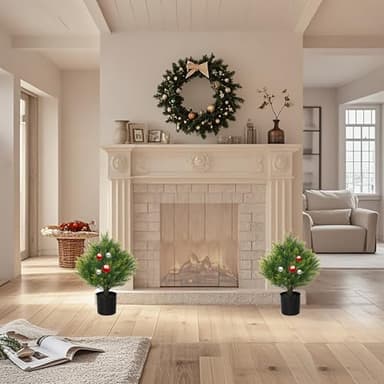 JoyPower Two 19''T Artificial Topiary Ball Trees, Artificial Small Shrub Plants, UV Resistant Potted Plants, Indoor and Outdoor Front Porch Gardens, Office Decoration - Image 7