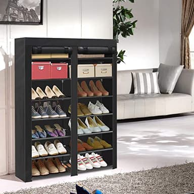 ERONE Shoe Rack Storage Organize, 28 Pairs Portable Double Row with Nonwoven Fabric Cover Shoe Shelf Cabinet for Closet - Image 6