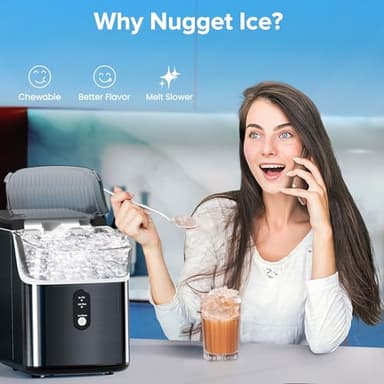Electactic Countertop Nugget Ice Maker Pro - 34lbs/24H, Self-Cleaning Pellet Ice Machine with Soft Chewable Ice, One-Touch Operation for Home, Kitchen, Office,Party (Black) - Image 5
