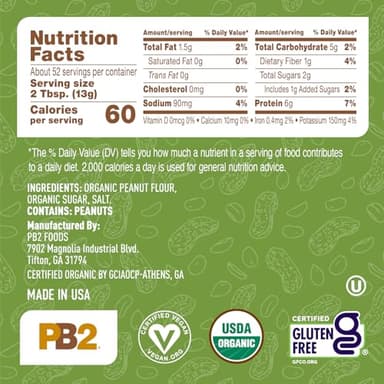 PB2 Organic Powdered Peanut Butter | USDA Organic Certified, Non-GMO Project Verified, Gluten-Free Peanut Butter Powder | Vegan, Keto Friendly | 24oz Resealable Jar - Image 2