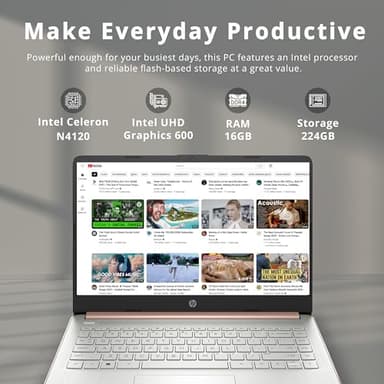 HP Stream 14" HD Lightweight Laptop, Intel Celeron N4120, 16GB RAM, 224GB Storage(64GB eMMC + 160GB Docking Station), Intel UHD Graphics, HD Webcam, 1 Year Office 365, WiFi, Bluetooth, Win 11s, Gold - Image 3