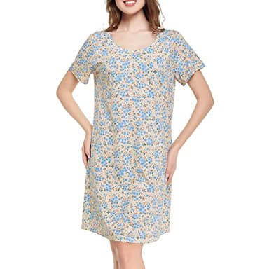Tugege Women's Nightgown Short Sleeve Sleepshirts House Dress Sleepwear Casual Print Pajama (BG-Blue Floral, X-Large) - Image 6