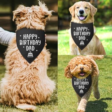 Happy Birthday Dad Dog Bandana for Dogs Black Bandana Funny Birthday Photo Prop Pet Scarf Accessories for Pet Dogs Lovers - Image 2