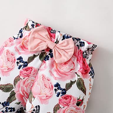 SUNNY PIGGY Newborn Baby Girl Clothes Ruffle Short Sleeve Romper Clothes Baby Girls’ Clothing Floral Cotton Pant Sets 0-3 Months Girl Outfits Pink - Image 8