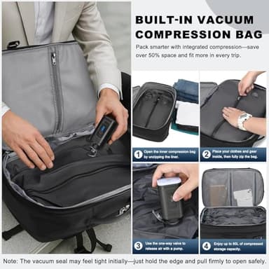 Vacuum Backpack Travel – 60L Expandable Vacpack Backpack with Vacuum Pump/TSA Lock/Laptop Compartment (Fits 17"), Water-Resistant Compression Bag for Flight & Business (Grey) - Image 4
