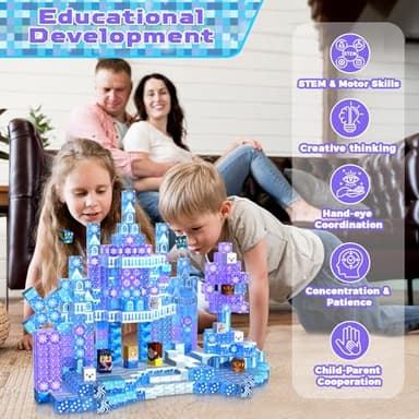 Magnetic Blocks - 100Pcs 0.8in Magnetic Building Block for Kids Ages 4-8, Transparent Magnet Block for Blue Princess Castle Build, Magnet Cubes Tiles Princess Toy for Girl 3 4 5 6 7 8-12 Birthday Gift - Image 7
