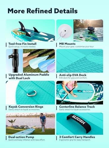 SLOOSH Inflatable Stand Up Paddle Board, 10'6" Inflatable Paddle Boards with Premium Accessories, Non-Slip EVA Deck, Ultra-Light Carry Bag, Meander SUP for Youth & Adults, Tropical Emerald - Image 7