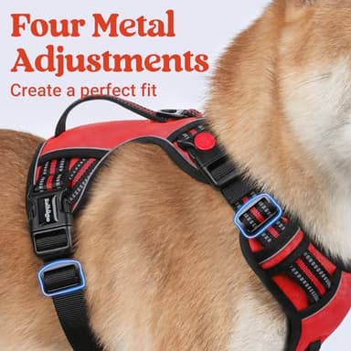 rabbitgoo Dog Harness Medium Sized, No Pull Pet Harness with Soft Padded Handle, Adjustable Reflective Vest with 3 Buckles, Easy Walking Harness with 2 Leash Clips, Red, M - Image 5