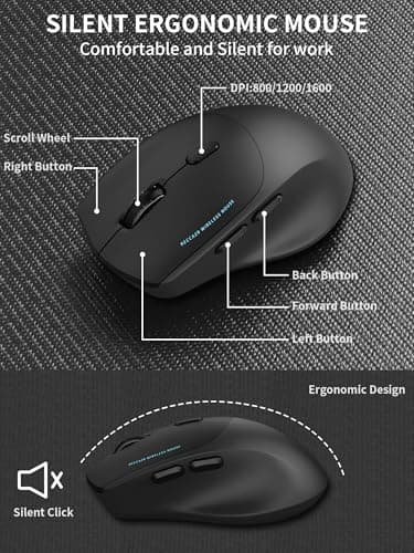Wireless Keyboard and Mouse Combo,2.4G Full Size Wave Keys Ergonomic Keyboard with Wrist Rest for Natural Typing, 3 DPI Adjustable Ergonomic Silent Mouse for Computer/Laptop/Windows/Mac (Black) - Image 5