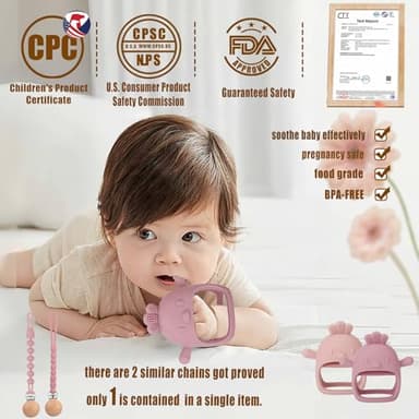 3 Packs Baby Teether Toy for 0-6 6-12 Months,Hold & Wear,BPA Free,Food Grade Silicone Teething Mitten, Anti Dropping Wrist Hand Teethers Baby Chew Toys for Sucking Needs(Pink & Dark Pink) - Image 2