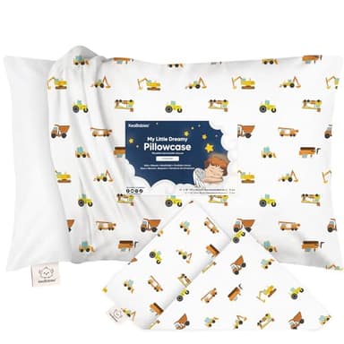 KeaBabies Toddler Pillowcase 13"x18" - Organic Cotton Toddler Pillowcase for Kids, Boys, Girls,Soft & Durable Cotton Cover for Miniature Sleepy Pillows,Cute Colors,Pillow Sold Separately(Construction) - Image 1