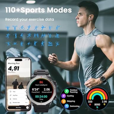 Military Smart Watches for Men(Answer/Make Calls), 1.39" Fitness Watch with Heart Rate Pedometer Sleep Monitor, 110+ Sports Modes Smartwatch for Men, IP68 Waterproof Activity Tracker for Android iOS - Image 5