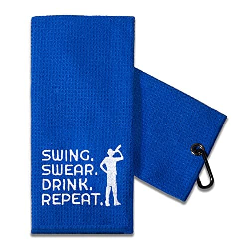 TOUNER Funny Golf Towel Gift for Dad, Retirement Gifts for Men Golfer, Funny Golf Towel for Men, Embroidered Golf Towels for Golf Bags with Clip (Swing Swear Repeat Man) - Image 1