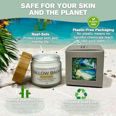 Organic Tallow Sunscreen SPF30 - Non-Toxic Natural Mineral Sunscreen for all Skin Types - Chemical Free Formula - Handcrafted in USA - Glass Jar with Bamboo Lid - 2oz - Image 5
