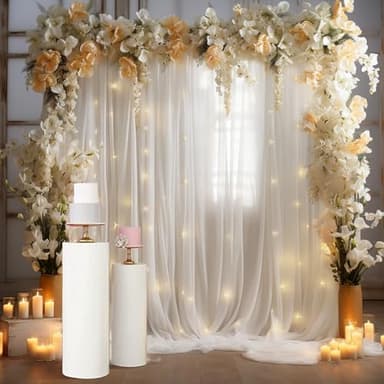 PARTISKY 10x8ft White Tulle Backdrop Curtain with Lights String for Parites, Sheer Backdrop Curtains for Wedding Baby Shower Birthday Party Photo Shoot Decorations - Image 8