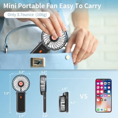 ISFOFO Mini Portable Hand Fan 2 Pack, 4 Speeds, USB Rechargeable, Foldable Travel Fan for Outdoor, Beach, Camping, Office - Image 4