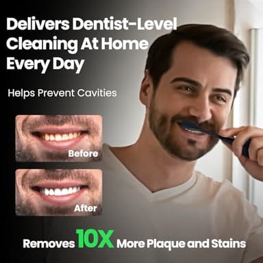 Electric Toothbrush, Marlincare Electric Toothbrush for Adults 180 Days Battery Life Rechargeable with 5 Modes, 48000VPM Motor Smart Timer IPX8, Sonic Toothbrush with 4 Brush Heads &Travel Case, Black - Image 3