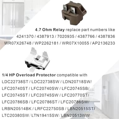 Compressor Start Relay and Overload Protector Kit for Refrigerator Freezer, Compatible with Frigidaire, Gibson, GE, Whirlpool, Roper, Kenmore, Replaces 4387913, 4241370, 7020935, 4387766, 4387836 - Image 5