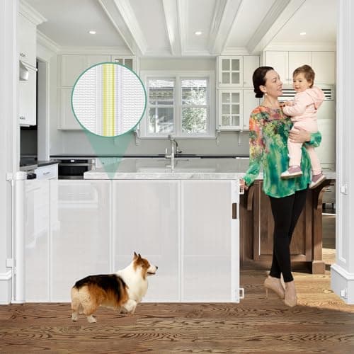 Reinforced 60" Wide Retractable Baby Gate with Reinforced Rods, 5 ft Retractable Dog Gate Indoor/Outdoor Baby Gate Retractable Gate - Bottom Anti-Escape, White - Image 1