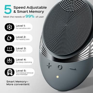 COSLUS Facial Cleansing Brush Face Scrubber : Portable Silicone Waterproof Rechargeable Face Wash Brush, 5 Cleansing Modes, Electric Deep Cleaning for Men & Women, Removing Blackhead, Exfoliating - Image 3
